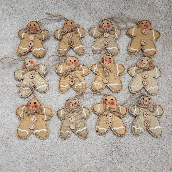 Set of 12 Vintage Crafty Cloth Gingerbreadmen Holiday Christmas Tree Ornaments - Picture 1 of 2